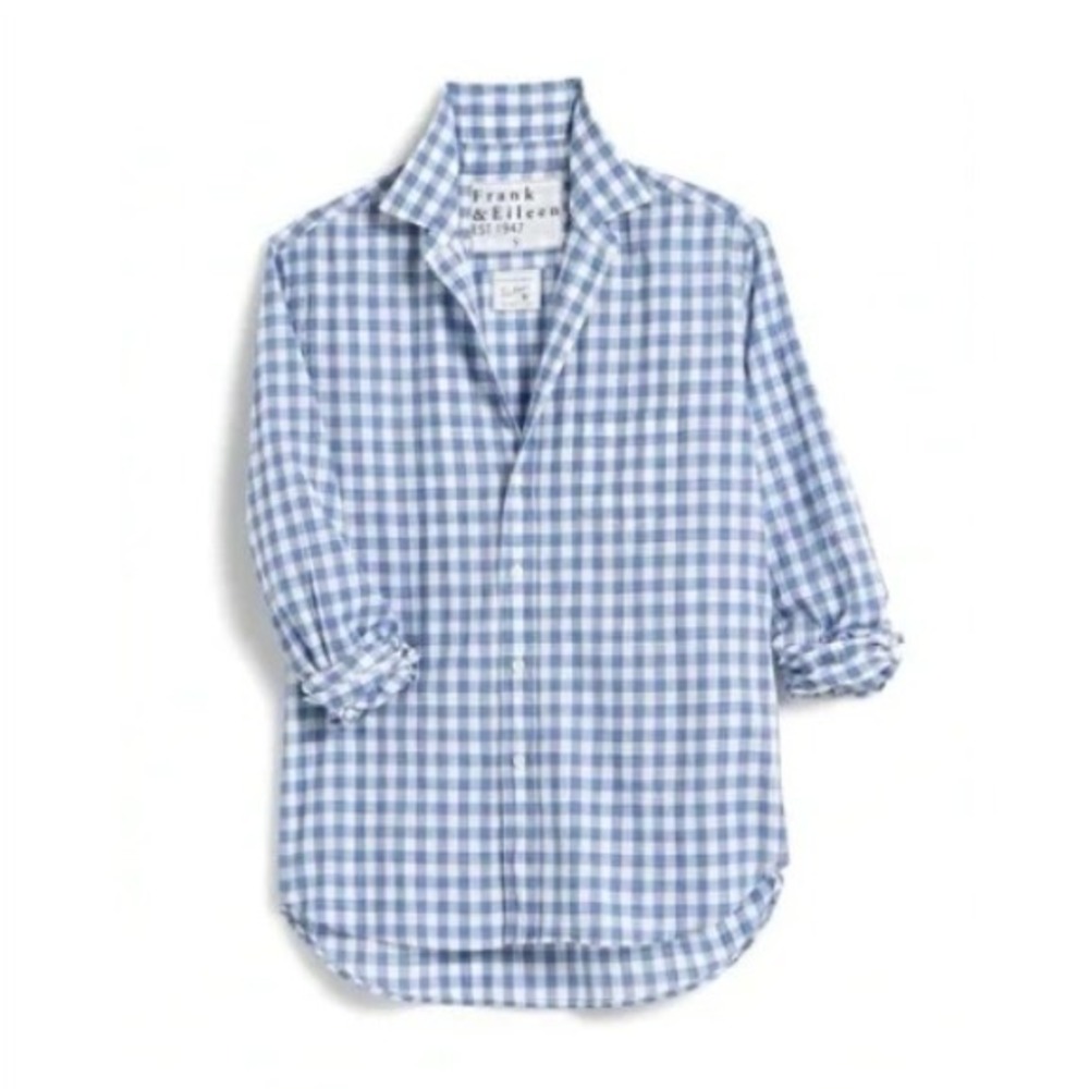 Frank & Eileen Barry Button Down Long Sleeve Shirt Gingham Blue White Size XS
